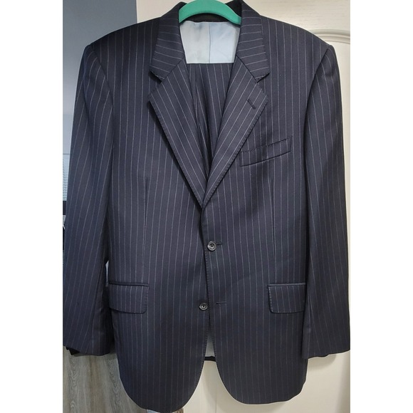 T.M. Lewin Men's Blue Chalkstripe 2 Button Super 110's Merino Wool Suit Size 40r
